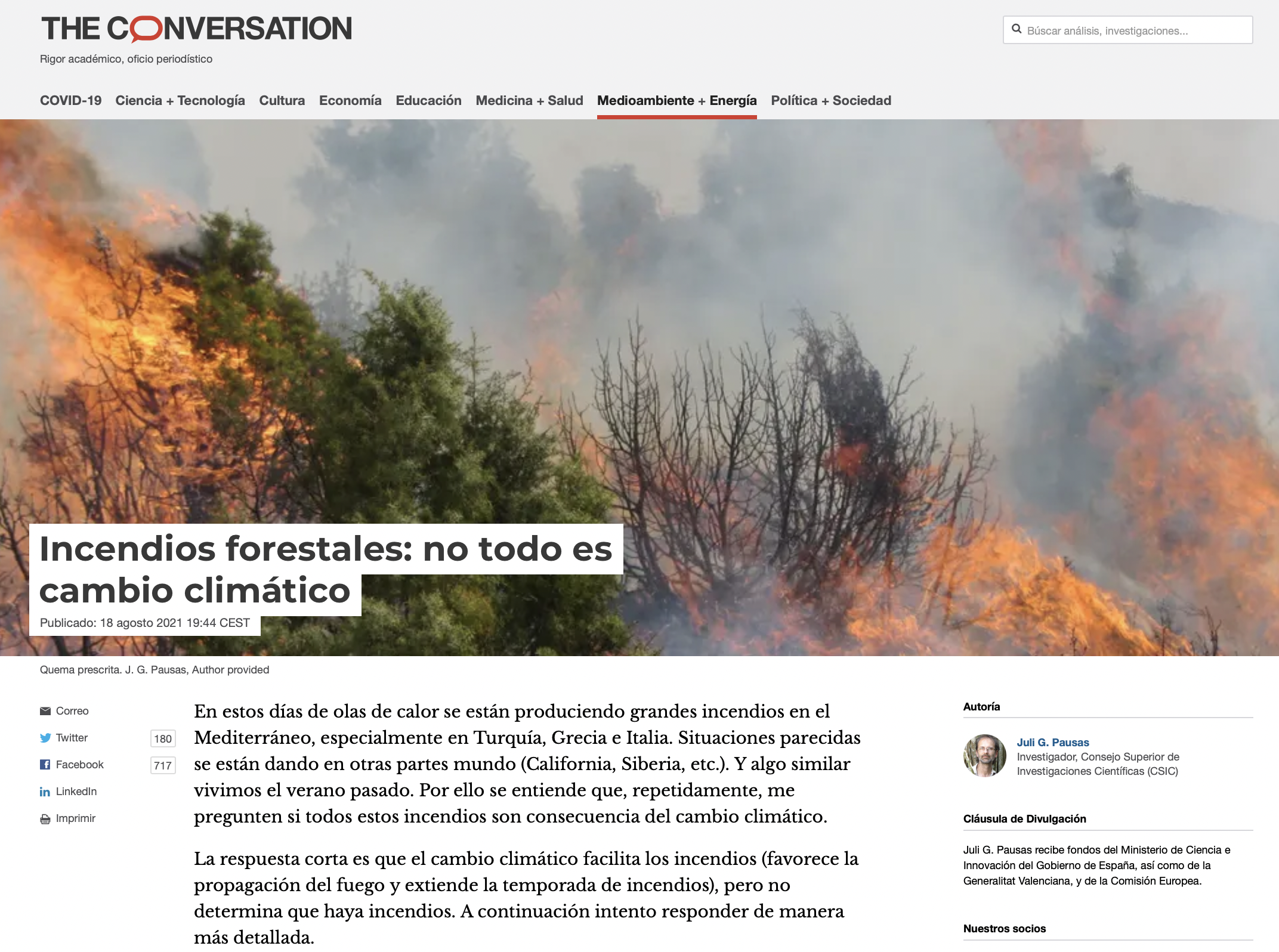 Incendios forestales: no todo es cambio climático