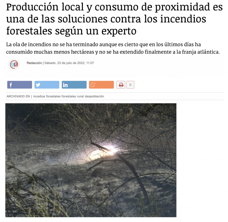 Producción local y consumo de proximidad es una de las soluciones contra los incendios forestales según un experto