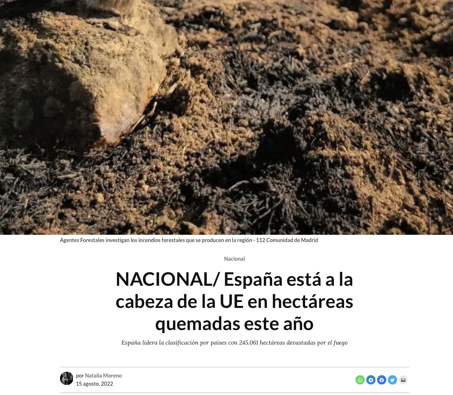 España está a la cabeza de la UE en hectáreas quemadas este año