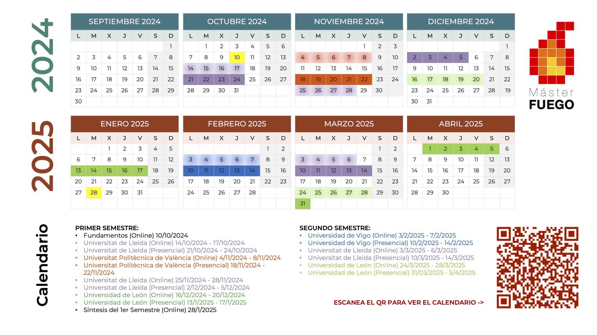 Calendario masterFUEGO 2024 - 2025